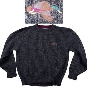 Carmel Collection Sweater Mens XL Gray Mallard Duck Wool Blend Vintage 90s USA